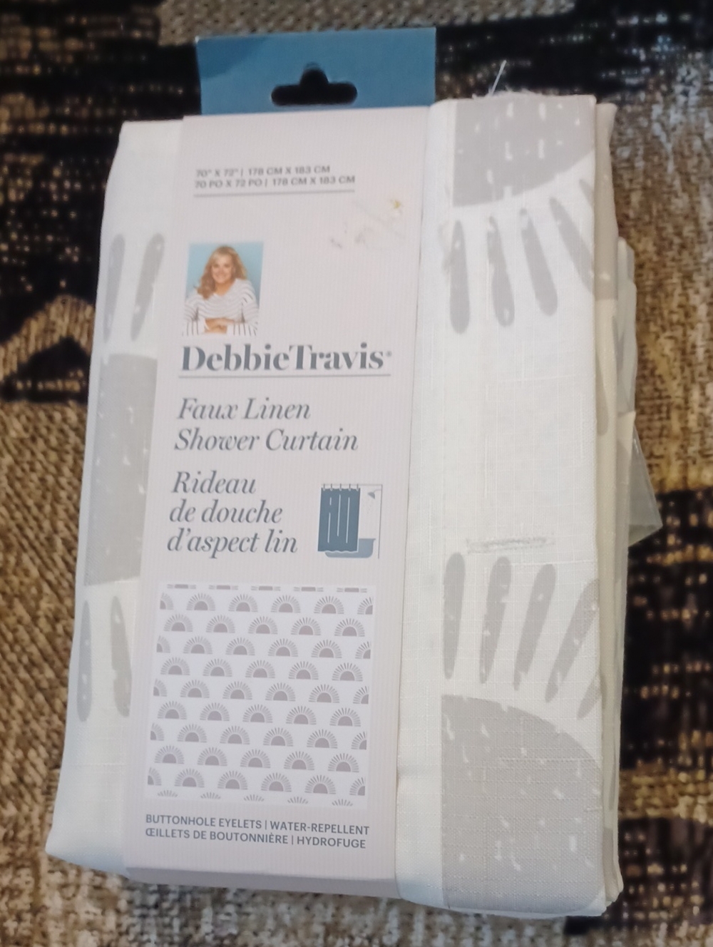 4/$80 New Debbie Travis Faux Linen Shower Curtain - White & Light Gray